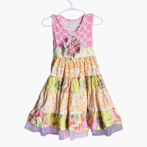 Giggle Moon Girls Tiered Floral Patchwork Dress 4T Boho Cottage Damask
